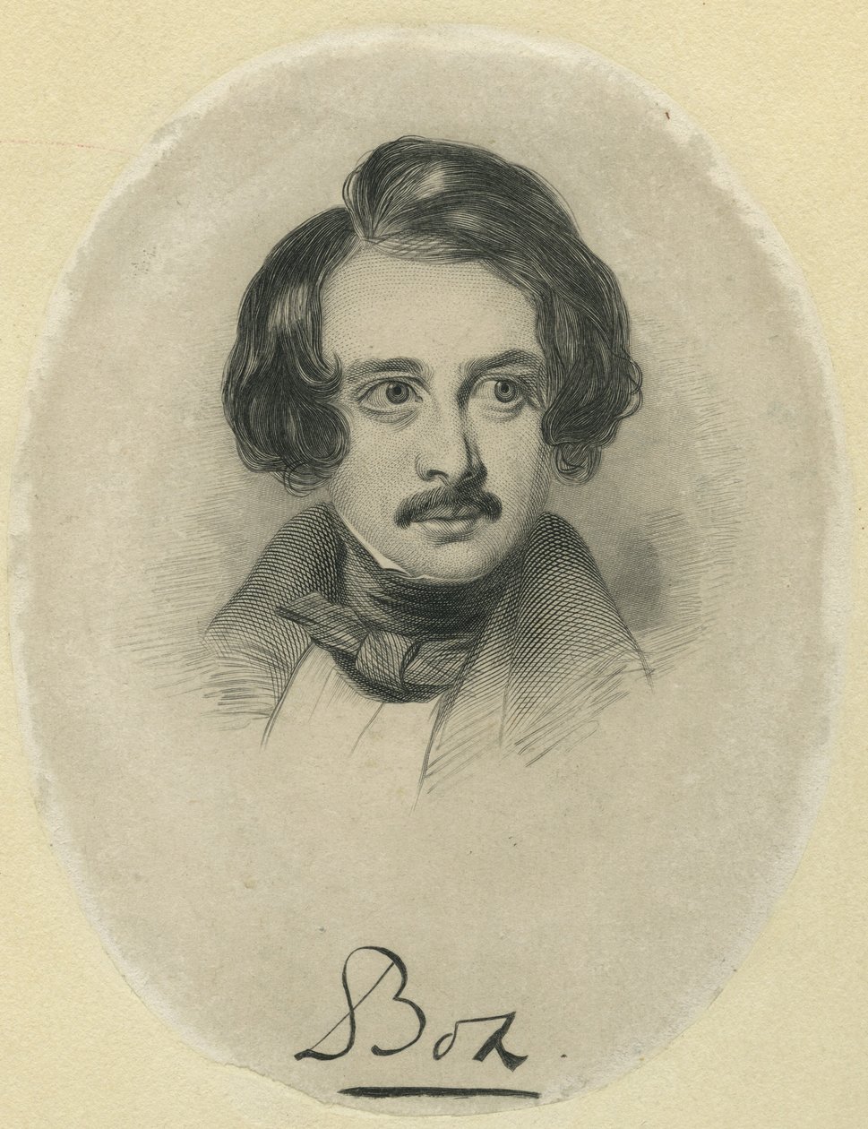 Charles Dickens, gravert av Boz av Samuel Lawrence