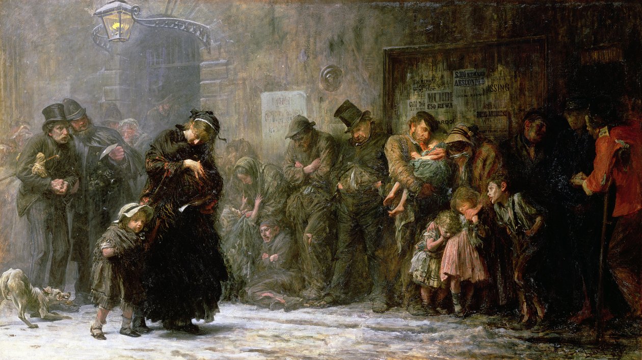 Søkere om opptak til en tilfeldig menighet, 1874 av Samuel Luke Fildes