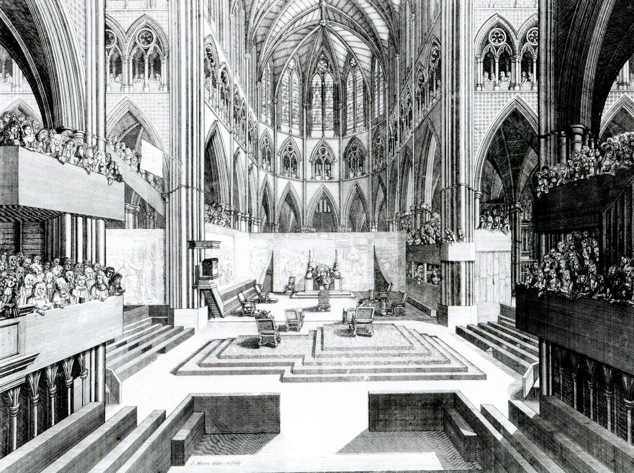 Kroningen av James II ved Collegiate Church of St. Peter, Westminster av Samuel Moore