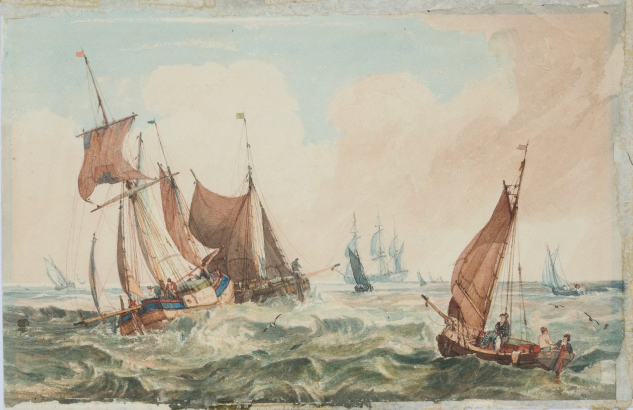 Seascape (blekk og akvarell på papir) av Samuel Owen