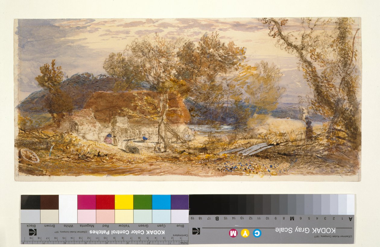 A Farm in Kent, ca. 1826-32 (brunt og blått kritt og wc) av Samuel Palmer