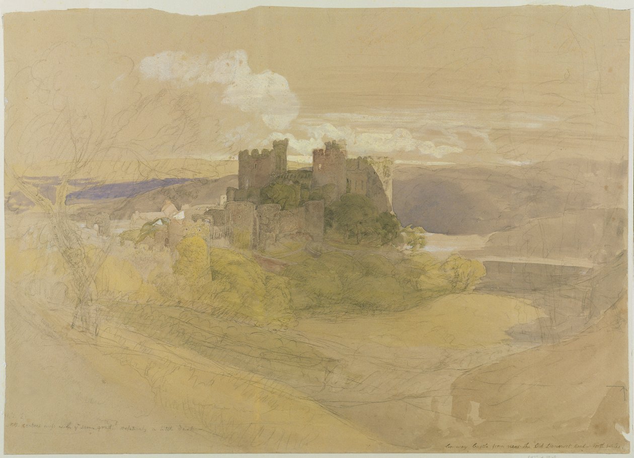 Conway Castle (grafitt, wc og gouache på papir montert på kort) av Samuel Palmer