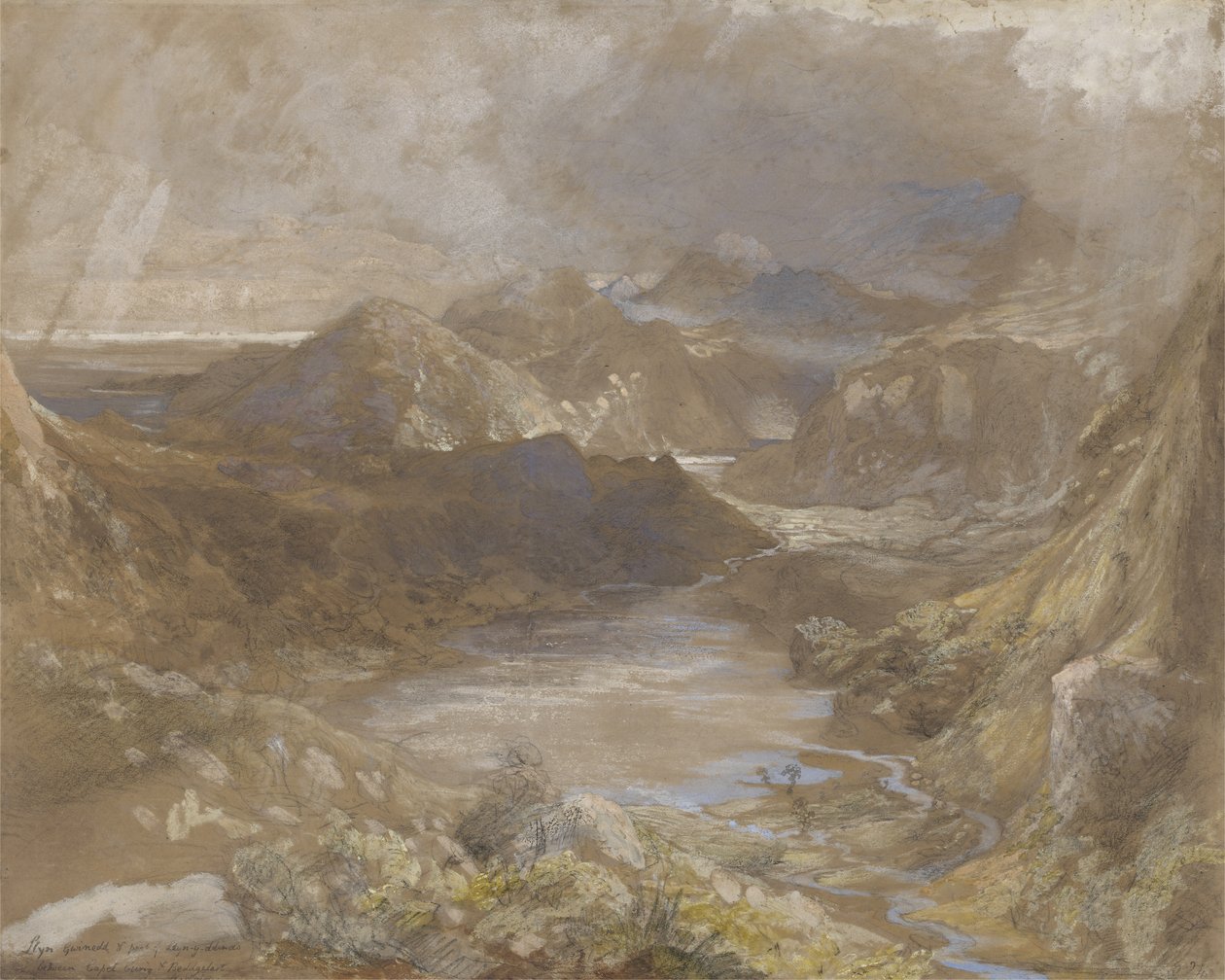 Llwyngwynedd og en del av Llyn-y-ddina Mellom Capel Curig og Beddegelert, Nord-Wales, 1835-36 (wc, gouache og grafitt på papir) av Samuel Palmer