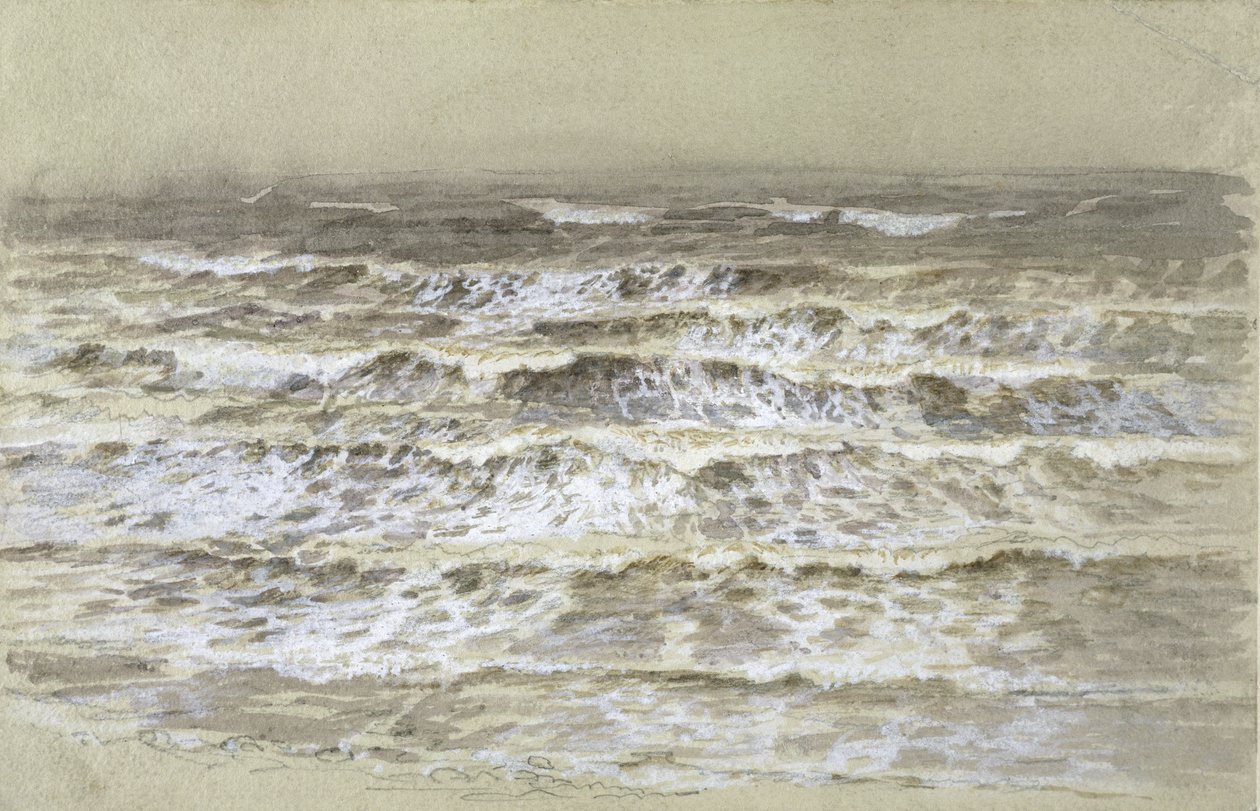 Study of Waves (grå og brun vask, gouache og grafitt på papir) av Samuel Palmer