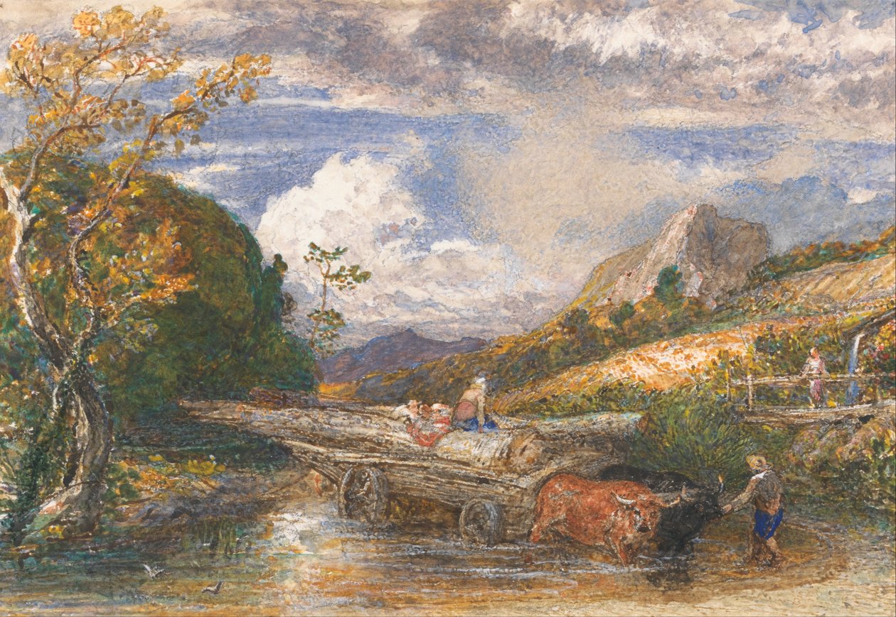 Tømmervogn krysser en bekk av Samuel Palmer