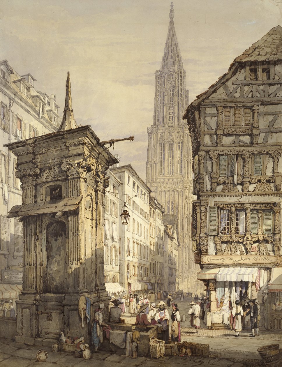 A View in Strasbourg, 1822 (akvarell og penn og blekk) av Samuel Prout