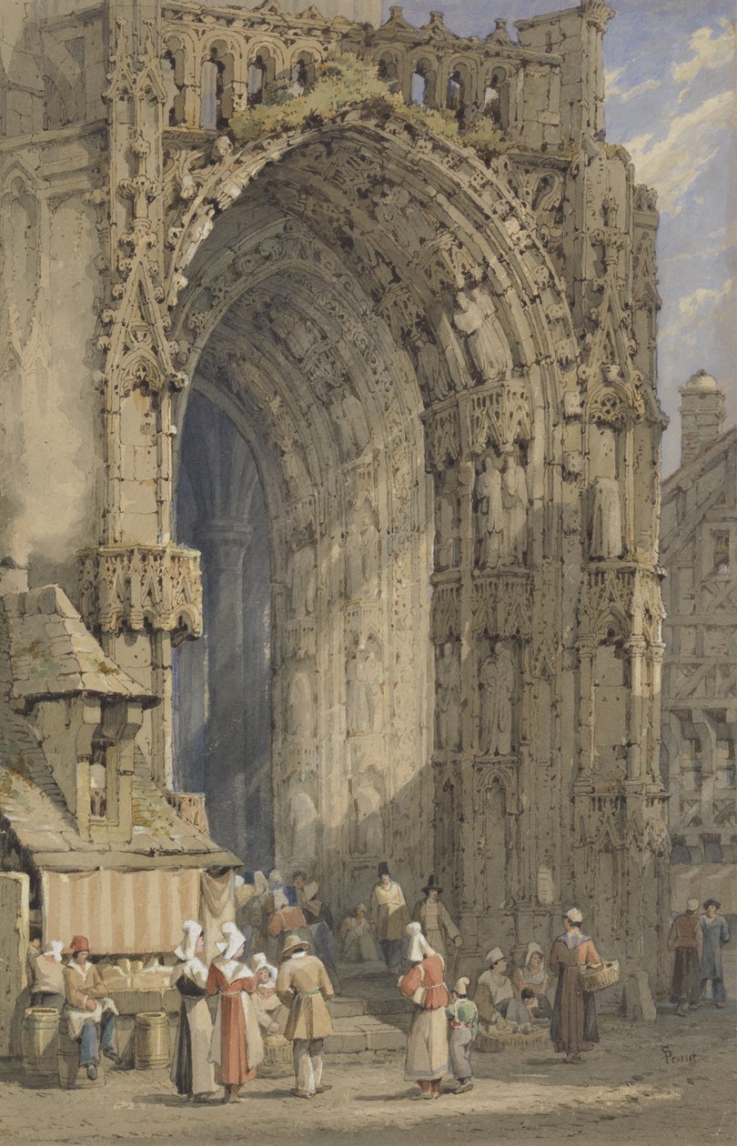 Verandaen, Rheims katedral, ca. 1840 (wc, gouache og blekk på papir) av Samuel Prout