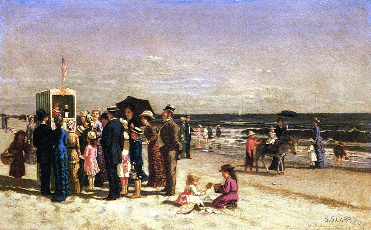 Punch und Judy on the Beach, Coney Island, 1880 av Samuel S. Carr