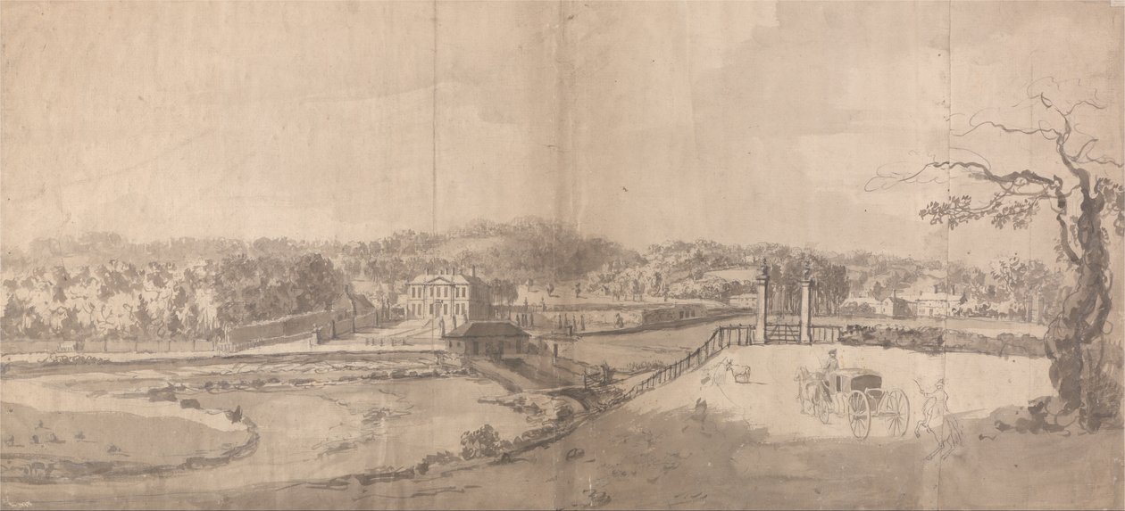 En utsikt over eiendommen i Eshott Hall, Yorkshire av Samuel Scott