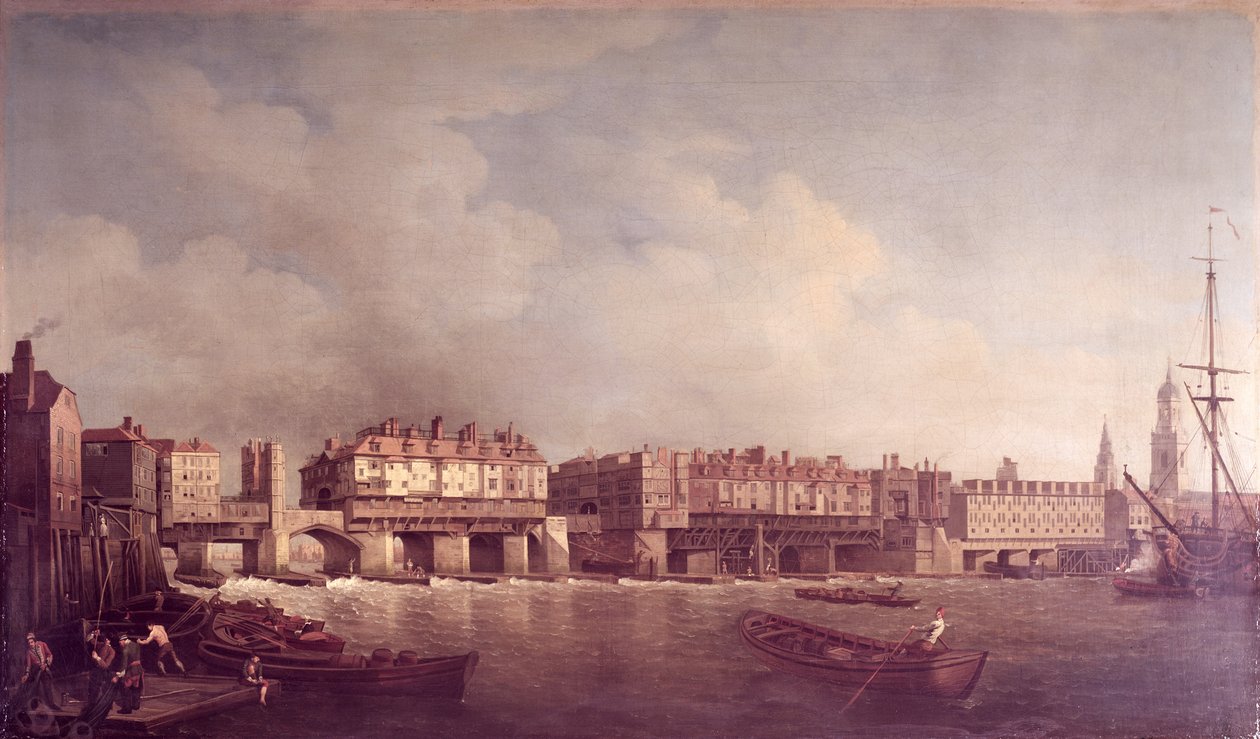 London Bridge før endringen i 1757 av Samuel Scott