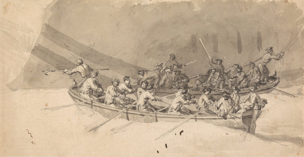 To båter med mannskaper, Study for The Royal William at Sea av Samuel Scott
