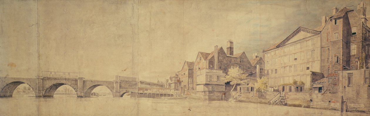 Utsikt over Westminster Bridge (wc på papir) av Samuel Scott