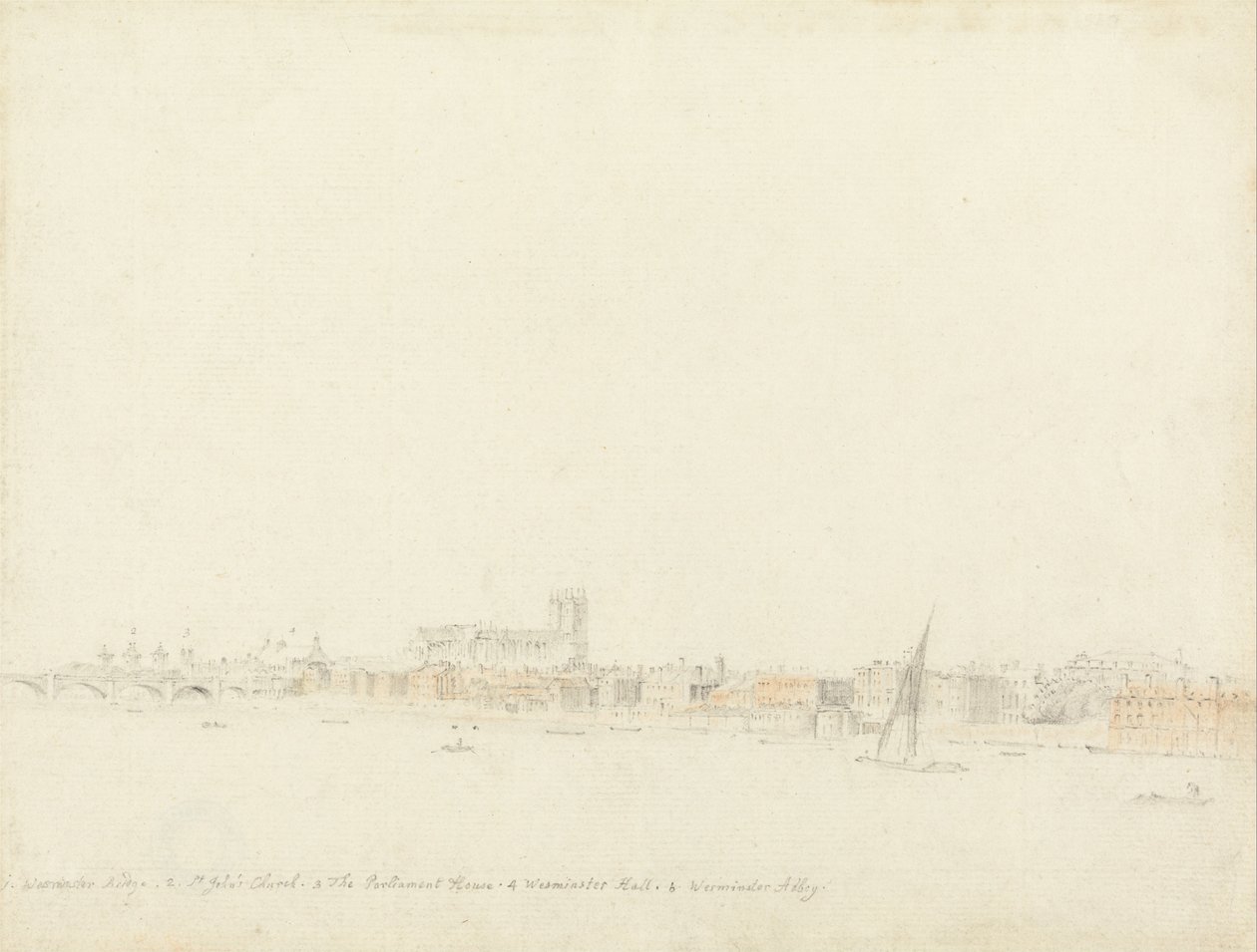 Westminster Abbey og Bridge fra Somerset Garden av Samuel Scott