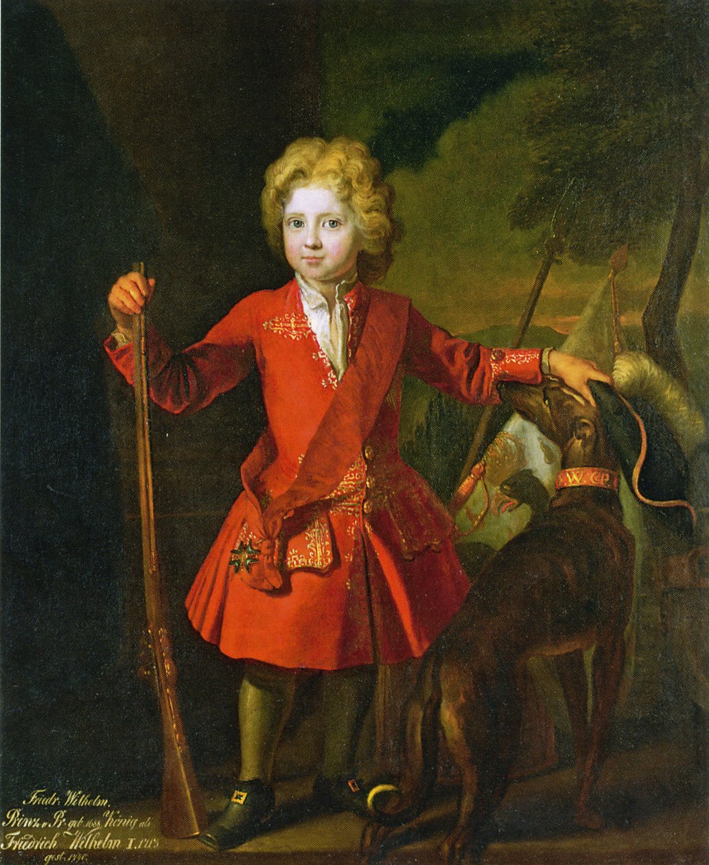 Friedrich Wilhelm I av Preussen som barn i en rød jaktfrakk og iført ordenen for den svarte ørnen av Samuel Theodor Gericke