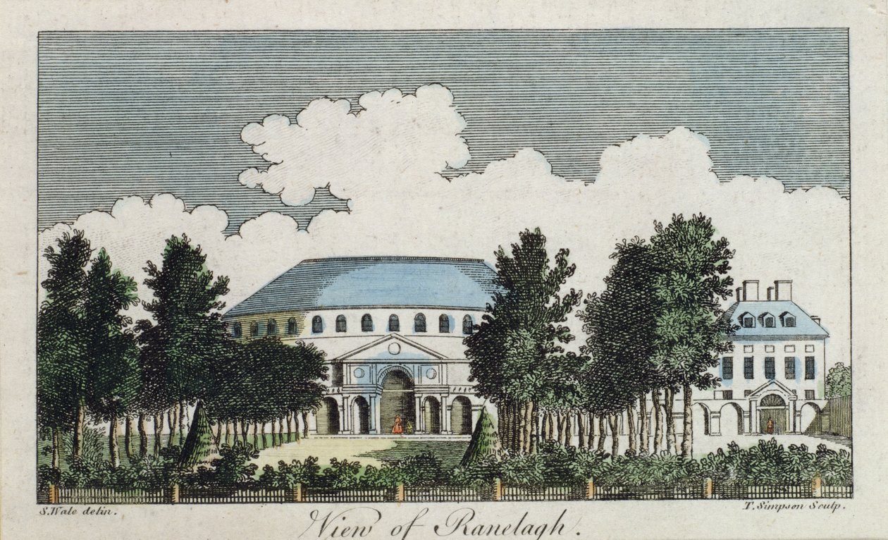 Utsikt over Ranelagh (fargegravering) av Samuel Wale