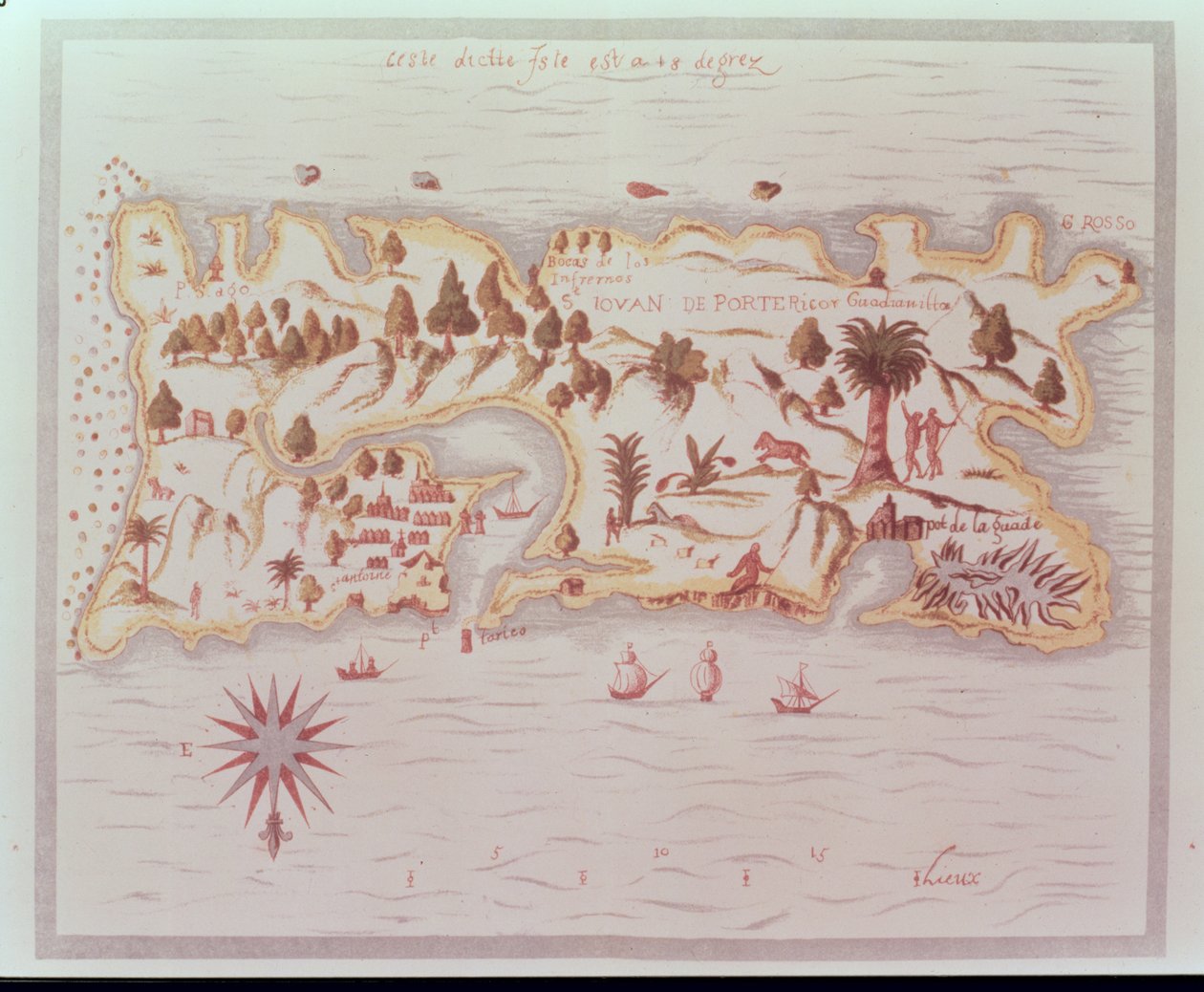 Kart over øya Puerto Rico, 1599 av Samuel de Champlain