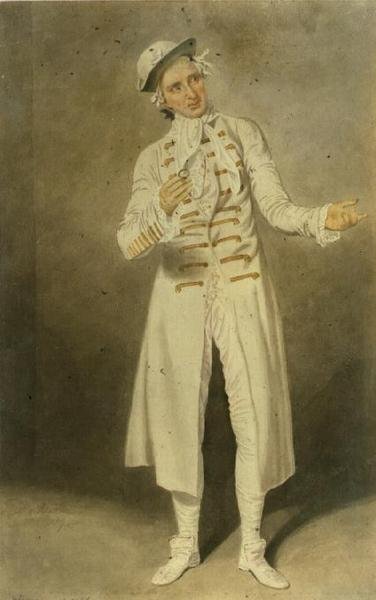 William Farren (1786-1861) som Lord Ogleby i The Clandestine Marriage av David Garrick og George Coleman the Elder ved Covent Garden Theatre, 1818 (wc på papir) av Samuel de Wilde