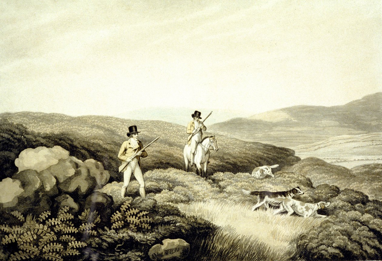 Rypeskyting, fra 'Ormes Collection of British Fieldsports', gravert av J. Godby og H. Merke av Samuel (after) Howitt