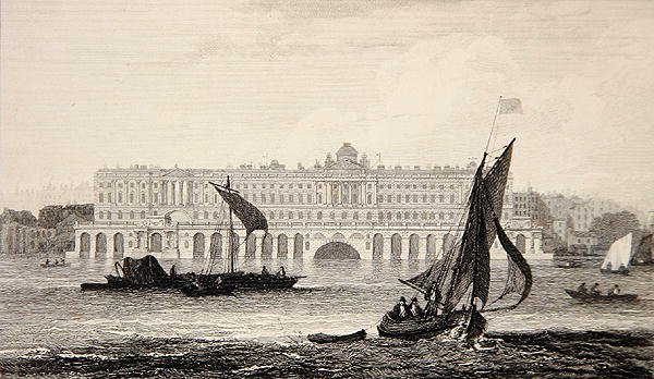 Utsikt over Somerset House fra Themsen, gravert av W.B. Cooke (1778–1855) 1814 (gravering) av Samuel (after) Owen