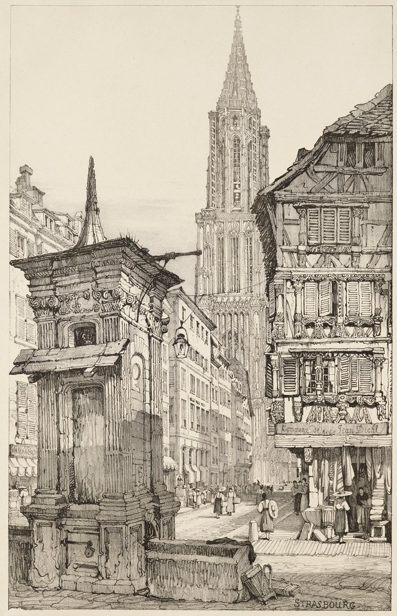 Rue Mercière og vestfronten av Strasbourg-katedralen av Samuel (after) Prout