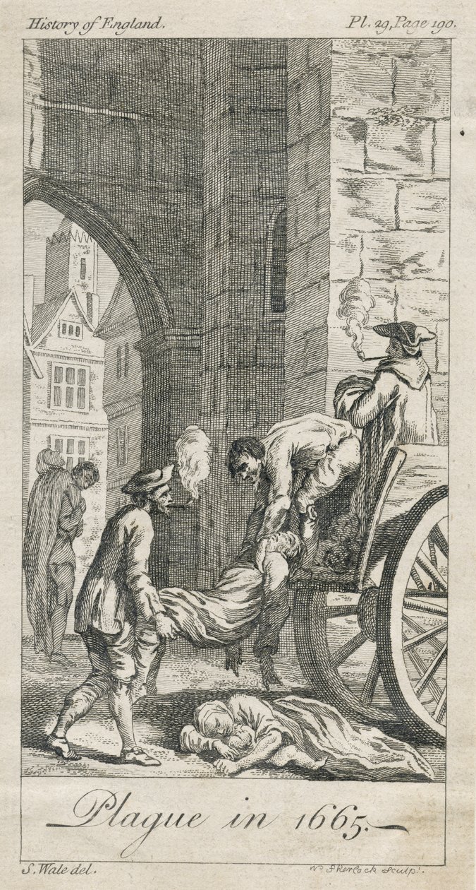 Samler pestofre, Holywell Lane, Shoreditch, London, Storbritannia (gravering) av Samuel (after) Wale