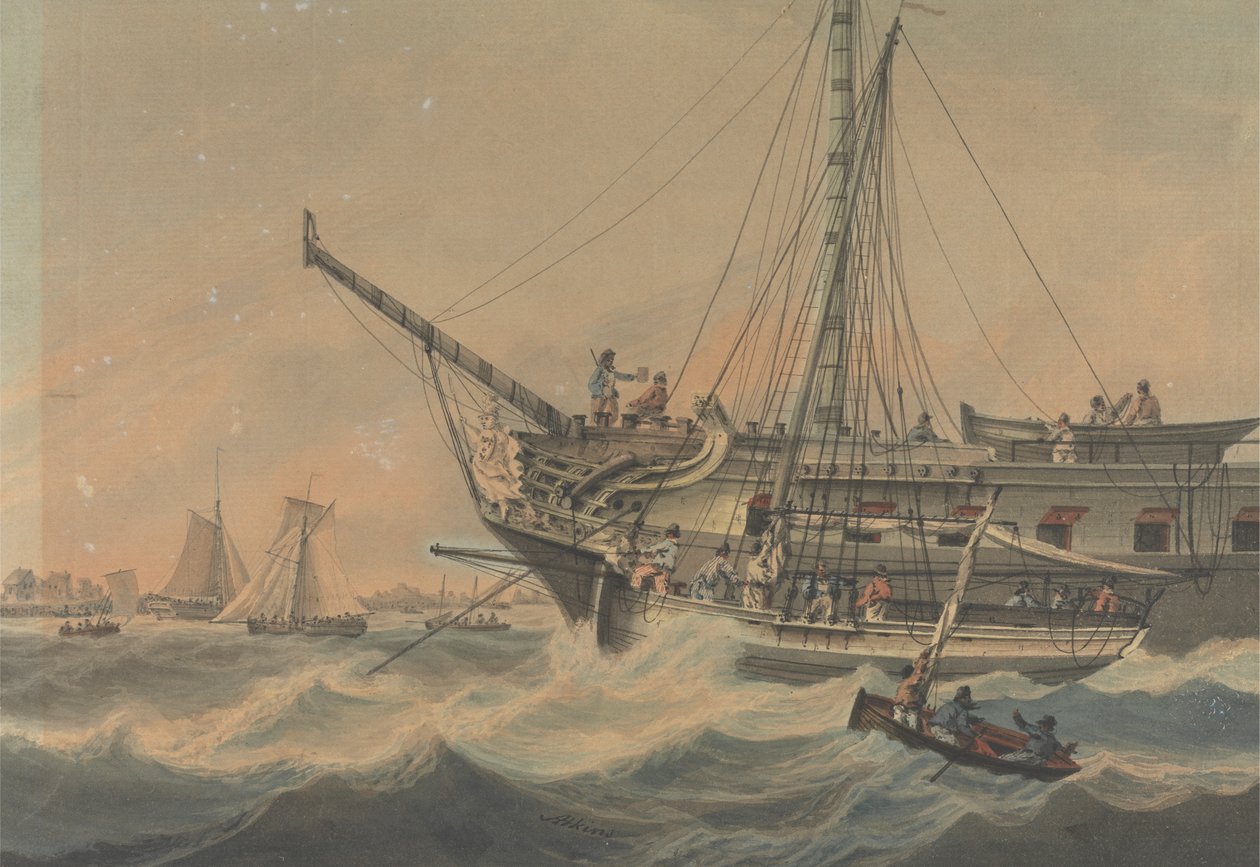 Man-of-War og Shipping utenfor kysten av Samuel Atkins