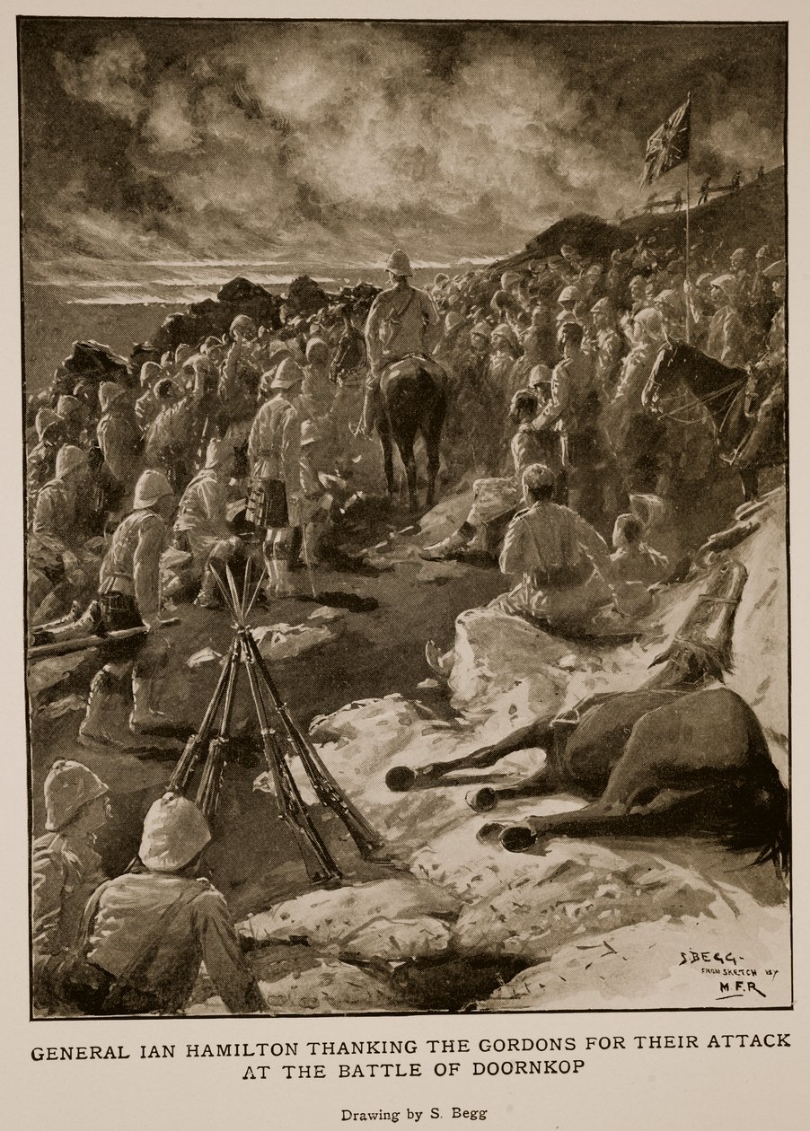 General Ian Hamilton takker Gordons for deres angrep i slaget ved Doornkop av Samuel Begg