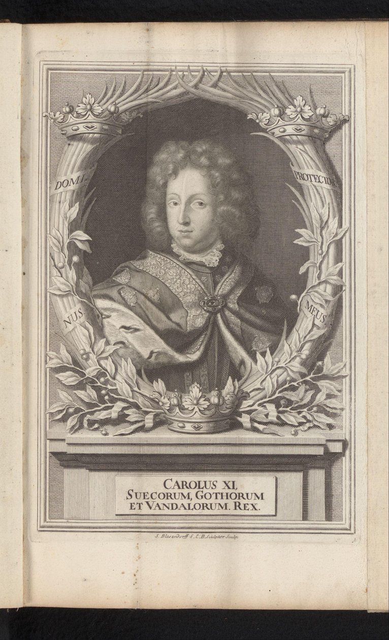 Portrett van Karel XI van Zweden Charles XI, kongen av de svenske goterne og vandalene (tittel på objekt) Sverige Ancient and Modern (serietittel) av Samuel Blesendorf