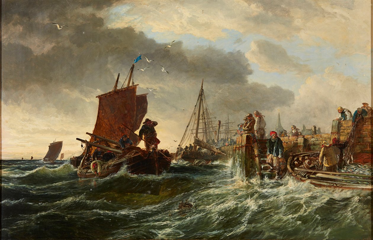 Incoming Storm, Newhaven Harbor (olje på lerret .) av Samuel Bough