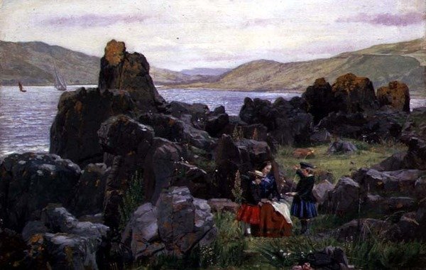 Miss Beath med Nelly og Tom, ca. 1863 (olje på lerret) av Samuel Bough