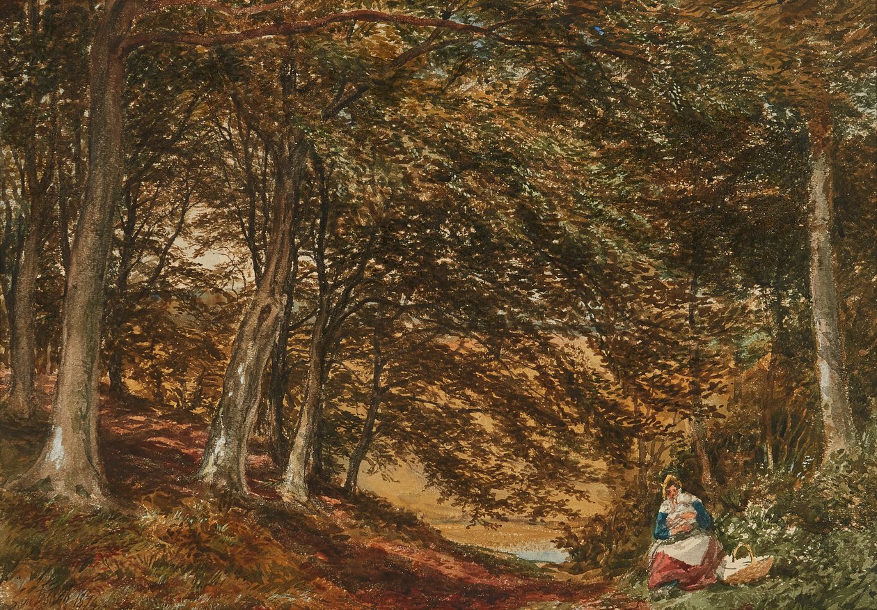 Piknik i skogen (akvarell) av Samuel Bough