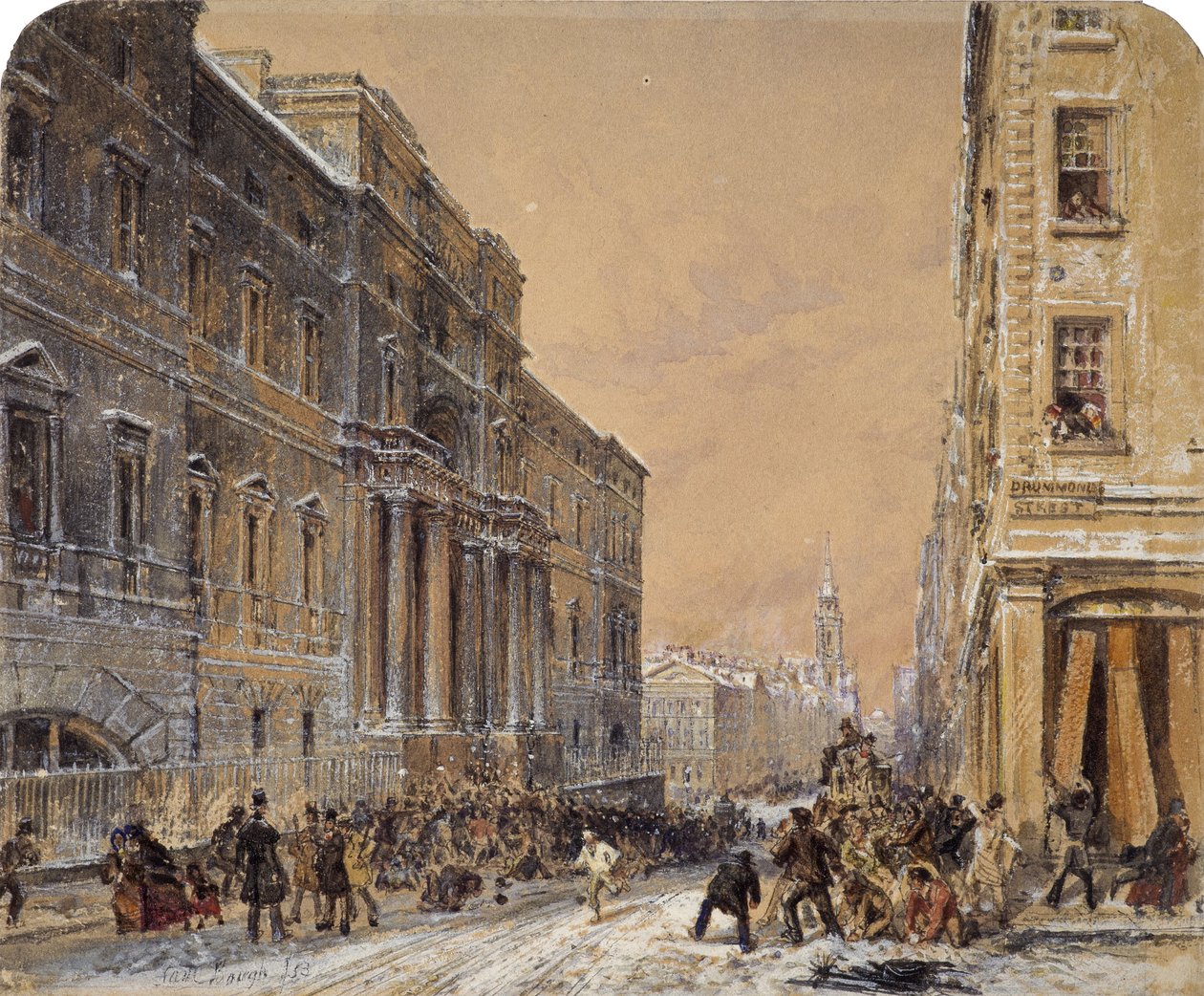 Snøballkjøring utenfor Edinburgh University av Samuel Bough