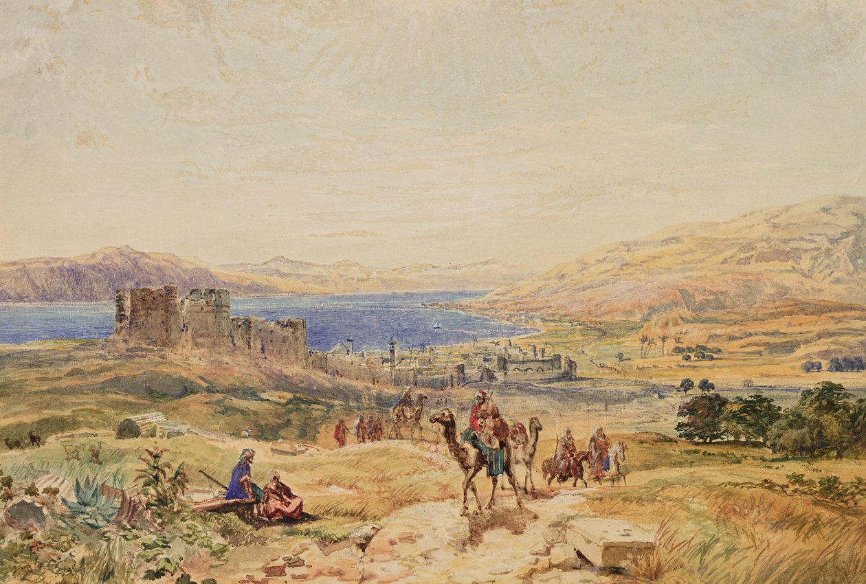 Tiberias ved Genesaretsjøen, ca. 1850 (akvarell på papir) av Samuel Bough