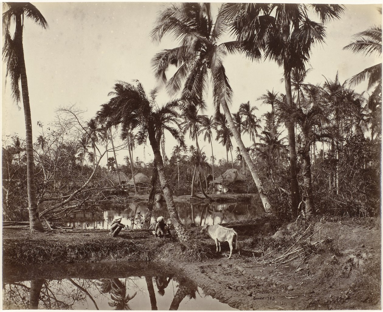 Landsbyutsikt i Bengal, India Rustikk scene og landsbyliv i Bengal (original tittel) av Samuel Bourne (signed by artist)