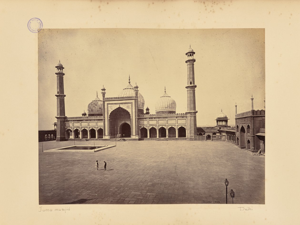 Delhi; Jumma Musjid, moskeen og den firkantede gårdsplassen av Samuel Bourne