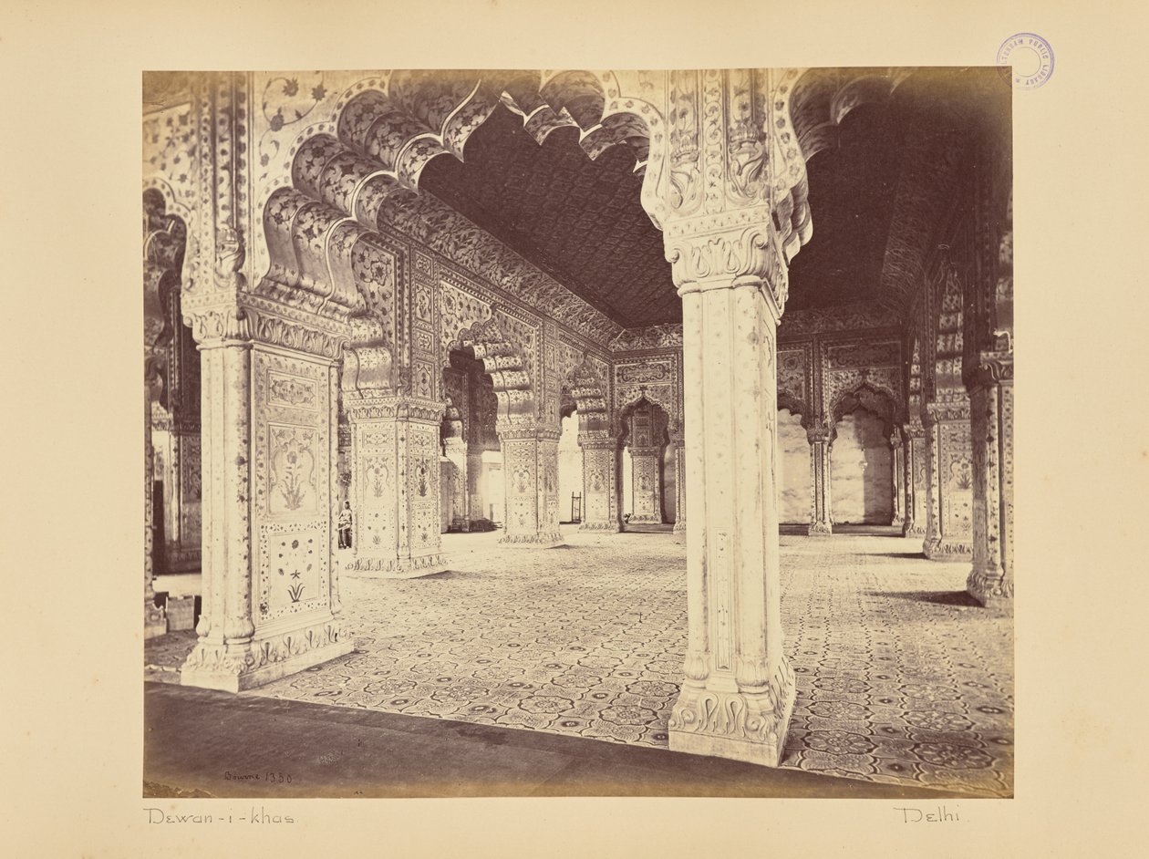 Delhi; palasset, interiør i Dewan-i-Kass av Samuel Bourne