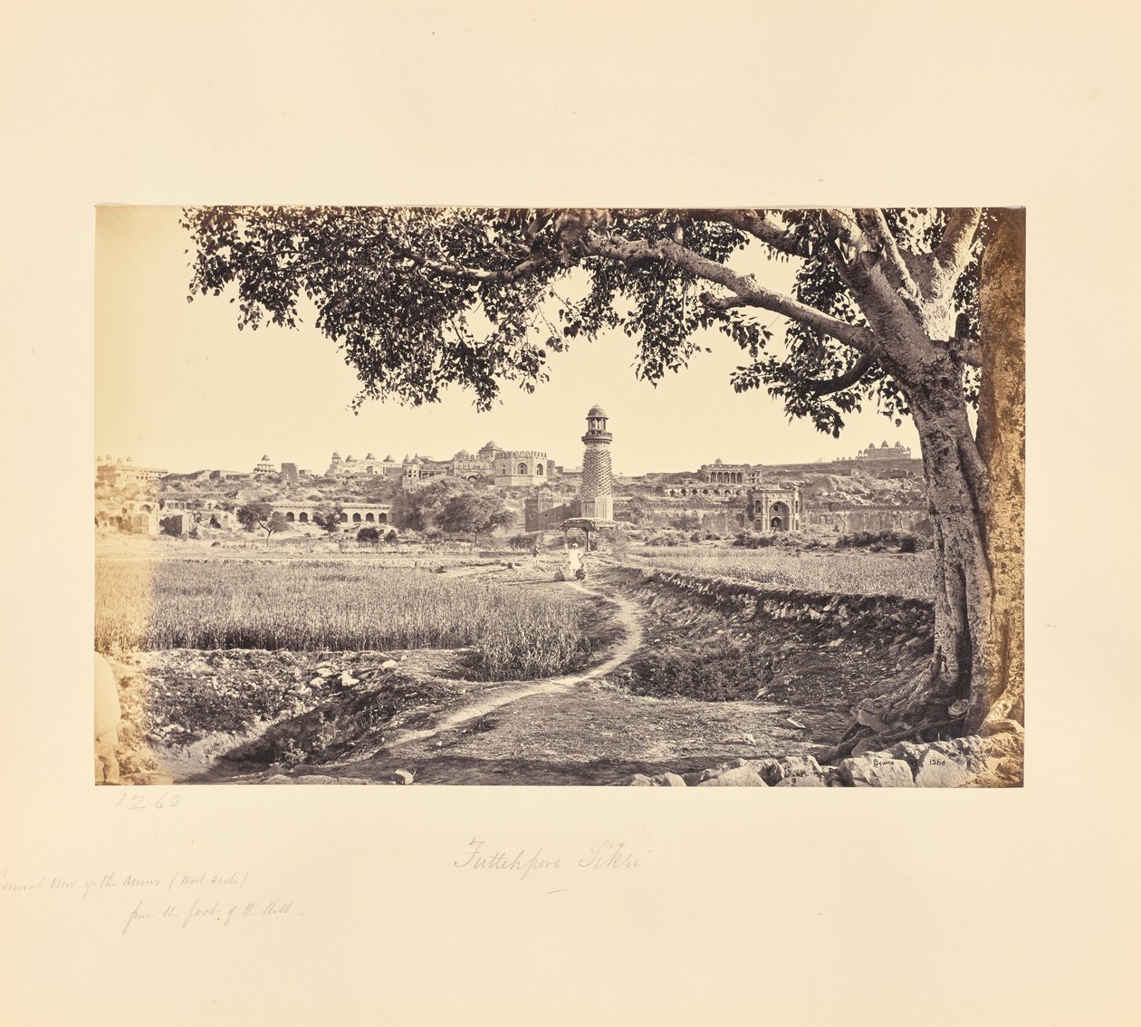 Fatehpur Sikri; oversikt over ruinene (vestsiden), fra foten av høyden av Samuel Bourne
