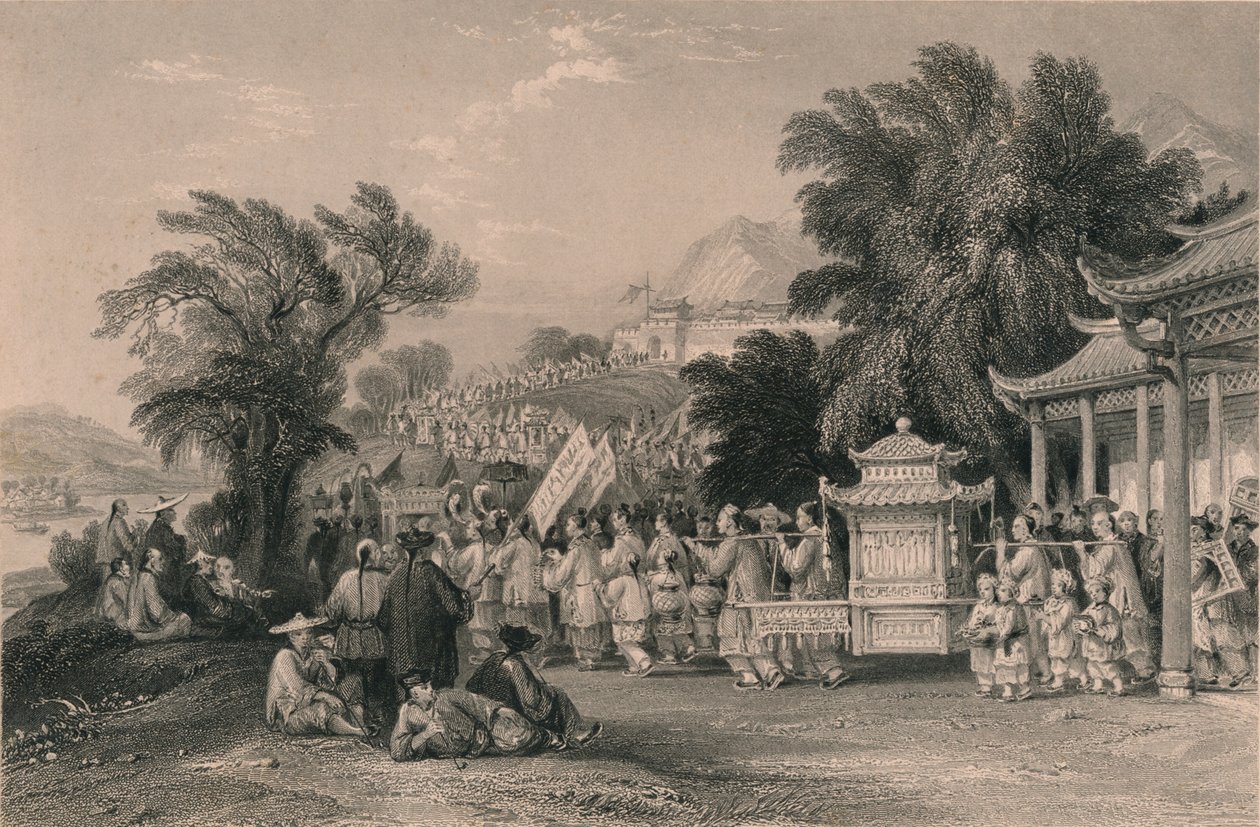Ekteskapsprosesjon ved Blue-cloud Creek, Chin-keang-foo, c1843-1858. av Samuel Bradshaw