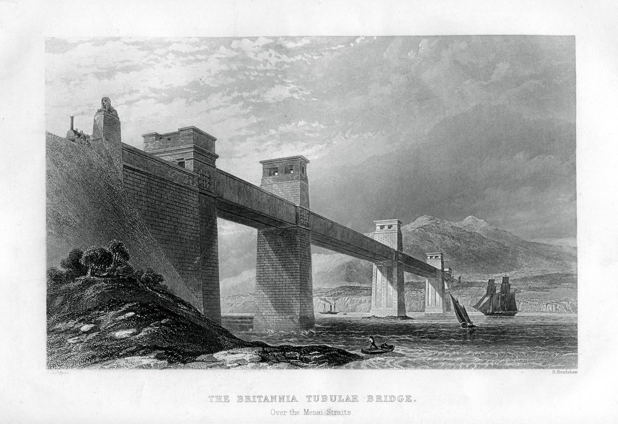 Britannia Tubular Bridge over Menai-stredet, Wales, 1886 av Samuel Bradshaw