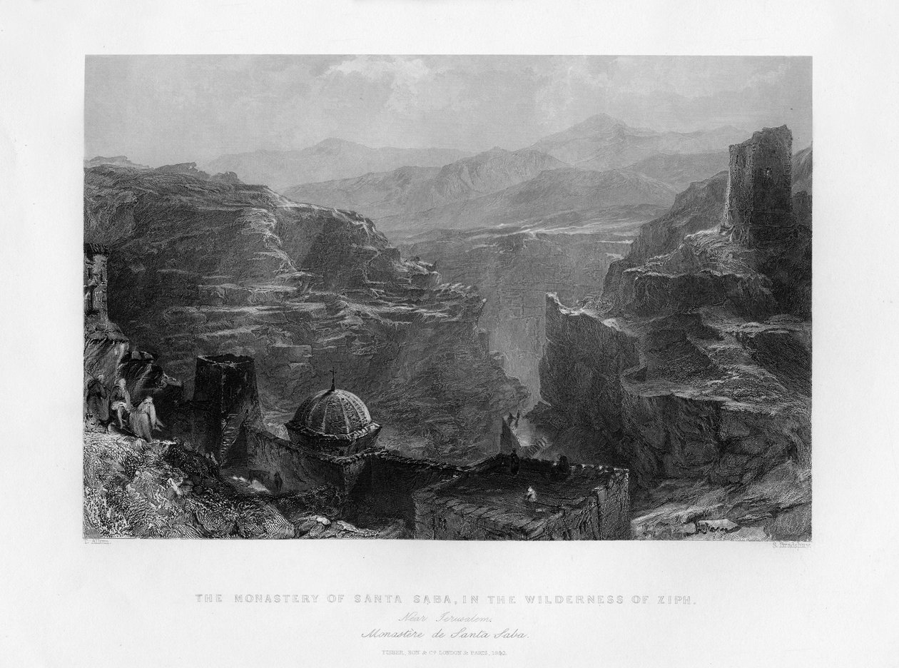 Klosteret Santa Saba Mar Saba, Israel, 1841. av Samuel Bradshaw