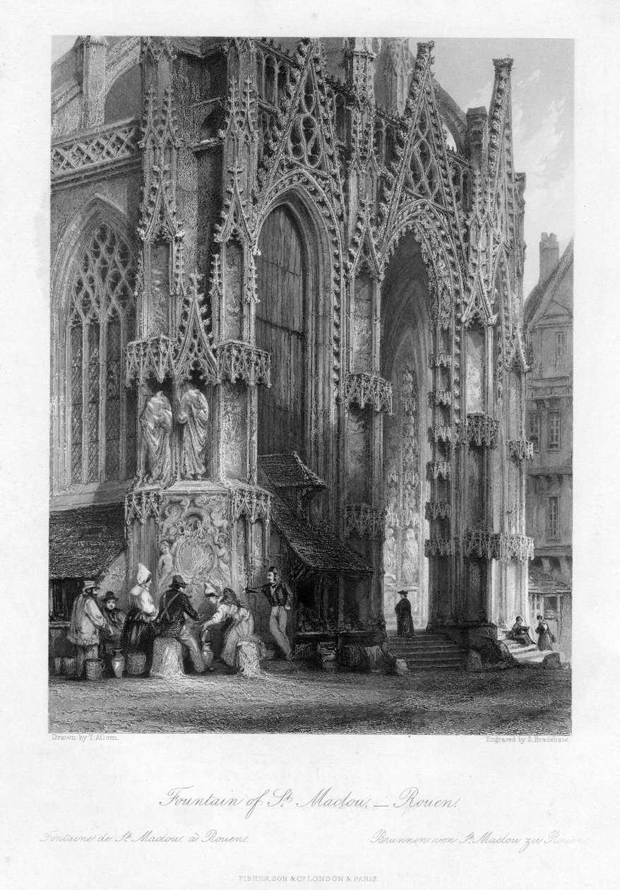 Fontenen til St Maclou, Rouen, Frankrike, 1800-tallet. av Samuel Bradshaw