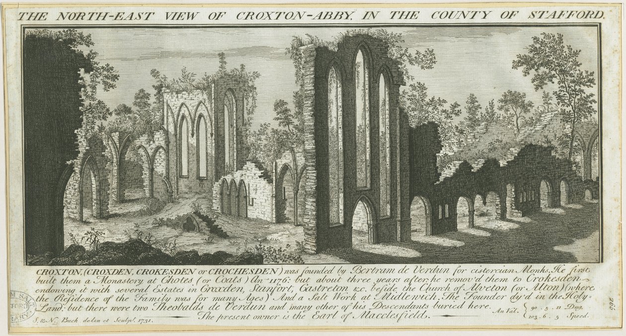 Croxden Abbey: gravering av Samuel Buck