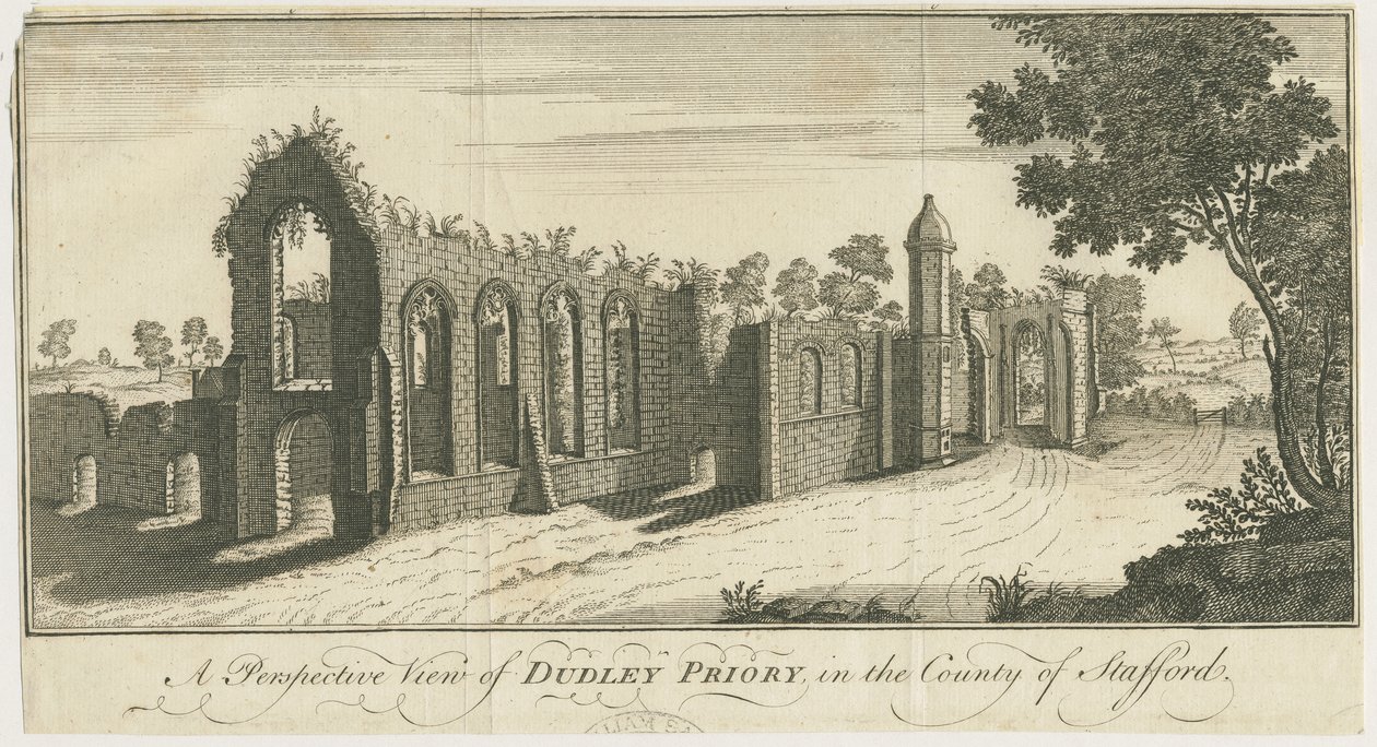 Dudley Priory: gravering av Samuel Buck