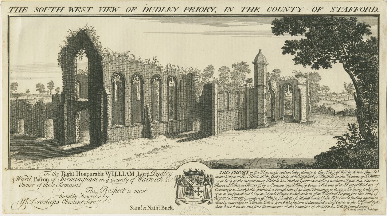 Dudley Priory: gravering av Samuel Buck