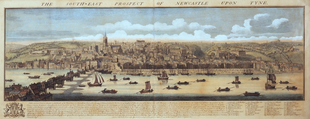 Sørøst-prospektet til Newcastle Upon Tyne av Samuel Buck