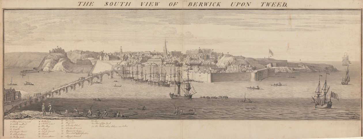 Den sørlige utsikten over Berwick Upon Tweed av Samuel Buck