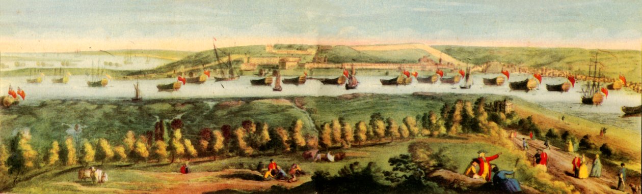 'The West Prospect of His Majestys Dock-Yard, at Chatham', 1738, 1942 av Samuel Buck
