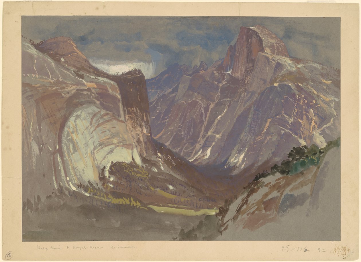 Half Dome and Royal Arches, Yosemite, fra Glacier Point (w/c & gouache på grått papir) av Samuel Colman