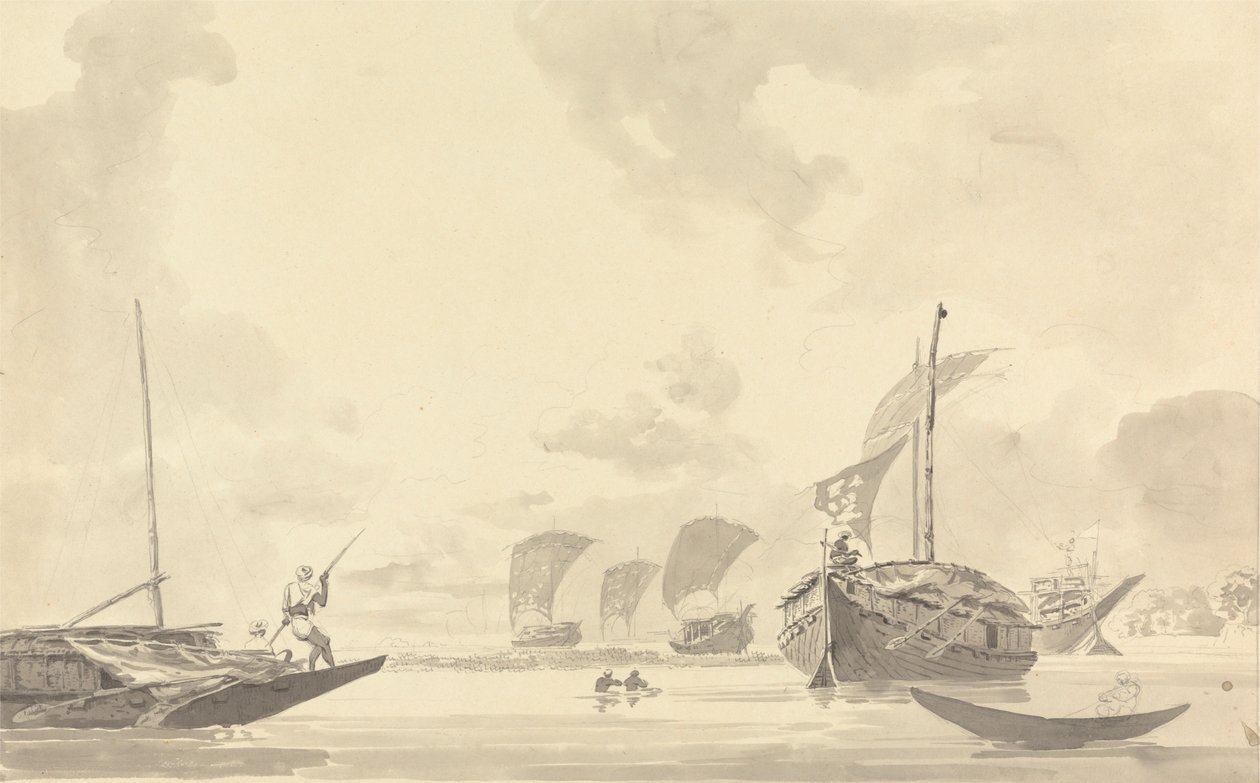 Båter på Hooghly [Hooghly]-elven av Samuel Davis