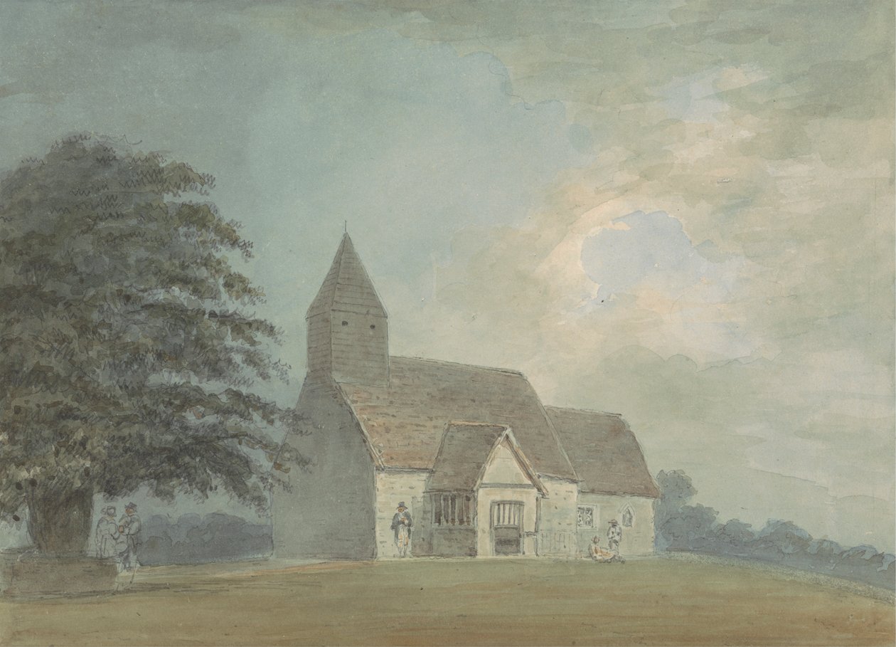 Kirke med et klokketårn i tre - en av tre versjoner av Samuel Davis